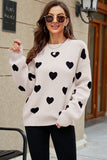 LC2722793-18-S, LC2722793-18-M, LC2722793-18-L, LC2722793-18-XL, Apricot Womens Heart Print Pullover Sweaters Valentine Tops