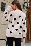 LC2722793-18-S, LC2722793-18-M, LC2722793-18-L, LC2722793-18-XL, Apricot Womens Heart Print Pullover Sweaters Valentine Tops