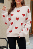 LC2722793-1018-S, LC2722793-1018-M, LC2722793-1018-L, LC2722793-1018-XL, Apricot Womens Heart Print Pullover Sweaters Valentine Tops