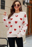 LC2722793-1018-S, LC2722793-1018-M, LC2722793-1018-L, LC2722793-1018-XL, Apricot Womens Heart Print Pullover Sweaters Valentine Tops