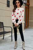 LC2722793-1018-S, LC2722793-1018-M, LC2722793-1018-L, LC2722793-1018-XL, Apricot Womens Heart Print Pullover Sweaters Valentine Tops