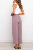 LC771296-10-S, LC771296-10-M, LC771296-10-L, LC771296-10-XL, Pink Women's High Waist Paper Bag Straight Leg Cropped Long Pants with Pocket