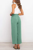 LC771296-209-S, LC771296-209-M, LC771296-209-L, LC771296-209-XL, Green Women's High Waist Paper Bag Straight Leg Cropped Long Pants with Pocket