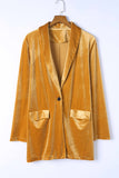 LC852449-7-S, LC852449-7-M, LC852449-7-L, LC852449-7-XL, Yellow Women Velvet Blazer Jacket Relaxed fit Casual Outerwear