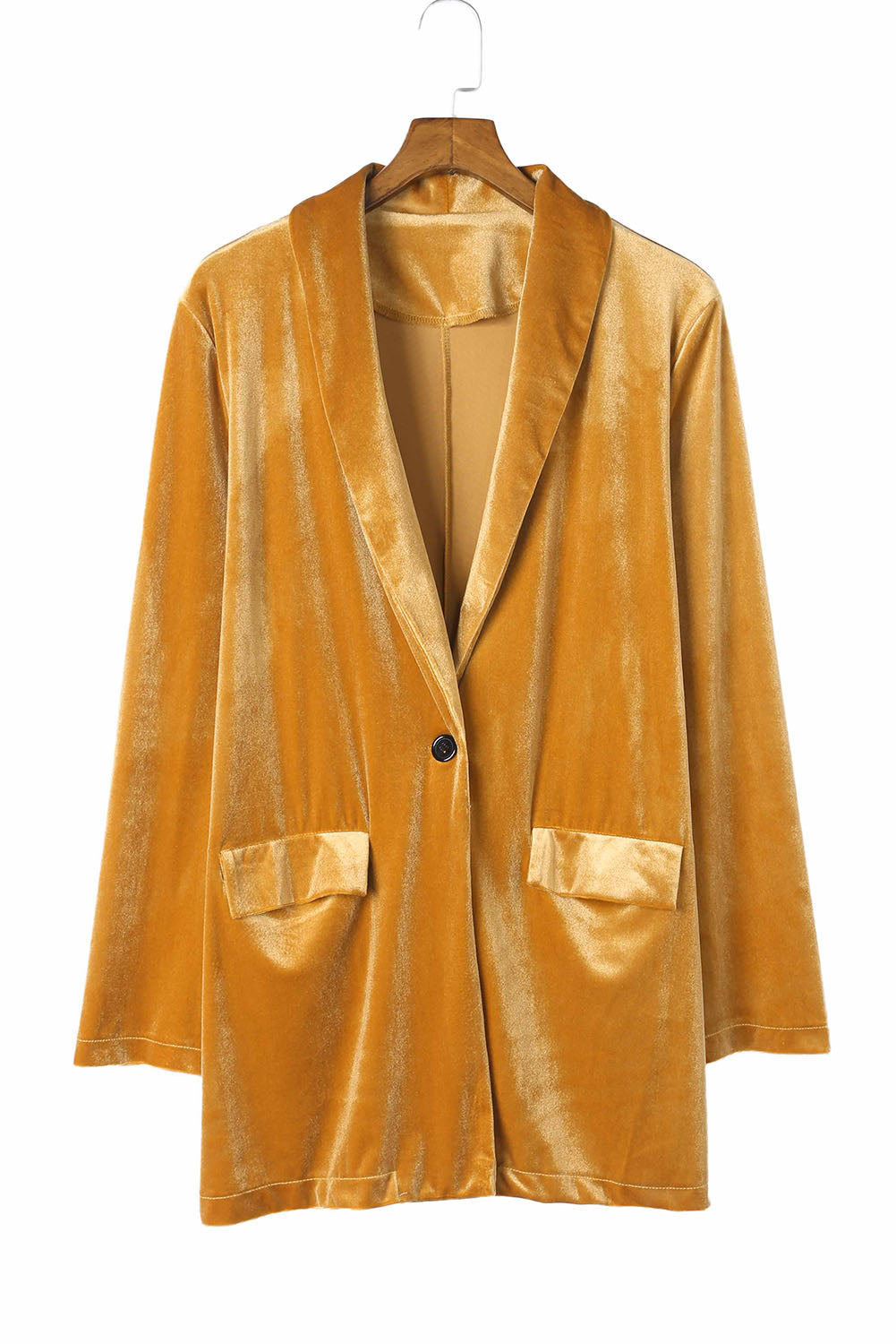 LC852449-7-S, LC852449-7-M, LC852449-7-L, LC852449-7-XL, Yellow Women Velvet Blazer Jacket Relaxed fit Casual Outerwear