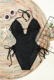 LC443432-2-S, LC443432-2-M, LC443432-2-L, LC443432-2-XL, LC443432-2-2XL, Black Tassel One Piece Swimsuits for Women Halter Backless Sexy Swimwear