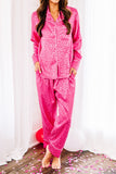 Satin Pajama Set Women Leopard Long Sleeve Sleepwear