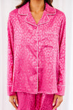 LC15356-6-S, LC15356-6-M, LC15356-6-L, LC15356-6-XL, Rose Satin Pajama Set Women Leopard Long Sleeve Sleepwear