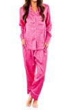 LC15356-6-S, LC15356-6-M, LC15356-6-L, LC15356-6-XL, Rose Satin Pajama Set Women Leopard Long Sleeve Sleepwear
