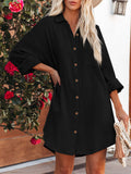 LC6113665-2-S, LC6113665-2-M, LC6113665-2-L, LC6113665-2-XL, Black Women's V Neck Long Sleeve Shirt Dress Button Down Tunic Top Casual Blouse