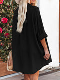 LC6113665-2-S, LC6113665-2-M, LC6113665-2-L, LC6113665-2-XL, Black Women's V Neck Long Sleeve Shirt Dress Button Down Tunic Top Casual Blouse