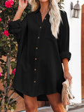 LC6113665-2-S, LC6113665-2-M, LC6113665-2-L, LC6113665-2-XL, Black Women's V Neck Long Sleeve Shirt Dress Button Down Tunic Top Casual Blouse