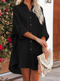 LC6113665-2-S, LC6113665-2-M, LC6113665-2-L, LC6113665-2-XL, Black Women's V Neck Long Sleeve Shirt Dress Button Down Tunic Top Casual Blouse