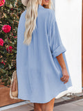 LC6113665-4-S, LC6113665-4-M, LC6113665-4-L, LC6113665-4-XL, Sky Blue Women's V Neck Long Sleeve Shirt Dress Button Down Tunic Top Casual Blouse