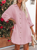 LC6113665-6-S, LC6113665-6-M, LC6113665-6-L, LC6113665-6-XL, Rose Women's V Neck Long Sleeve Shirt Dress Button Down Tunic Top Casual Blouse