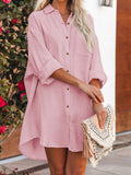 LC6113665-6-S, LC6113665-6-M, LC6113665-6-L, LC6113665-6-XL, Rose Women's V Neck Long Sleeve Shirt Dress Button Down Tunic Top Casual Blouse