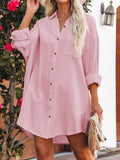 LC6113665-6-S, LC6113665-6-M, LC6113665-6-L, LC6113665-6-XL, Rose Women's V Neck Long Sleeve Shirt Dress Button Down Tunic Top Casual Blouse