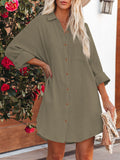 LC6113665-9-S, LC6113665-9-M, LC6113665-9-L, LC6113665-9-XL, Green Women's V Neck Long Sleeve Shirt Dress Button Down Tunic Top Casual Blouse