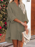 LC6113665-9-S, LC6113665-9-M, LC6113665-9-L, LC6113665-9-XL, Green Women's V Neck Long Sleeve Shirt Dress Button Down Tunic Top Casual Blouse