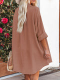 LC6113665-17-S, LC6113665-17-M, LC6113665-17-L, LC6113665-17-XL, Brown Women's V Neck Long Sleeve Shirt Dress Button Down Tunic Top Casual Blouse