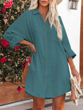 LC6113665-109-S, LC6113665-109-M, LC6113665-109-L, LC6113665-109-XL, Green Women's V Neck Long Sleeve Shirt Dress Button Down Tunic Top Casual Blouse