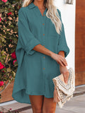 LC6113665-109-S, LC6113665-109-M, LC6113665-109-L, LC6113665-109-XL, Green Women's V Neck Long Sleeve Shirt Dress Button Down Tunic Top Casual Blouse