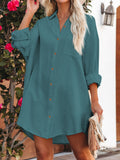 LC6113665-109-S, LC6113665-109-M, LC6113665-109-L, LC6113665-109-XL, Green Women's V Neck Long Sleeve Shirt Dress Button Down Tunic Top Casual Blouse