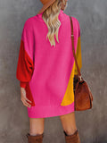 LC273345-106-S, LC273345-106-M, LC273345-106-L, LC273345-106-XL, Rose Women Casual Turtleneck Oversized Sweater Dresses Ribbed Baggy Pullover Knit Dress