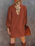 LC273345-1017-S, LC273345-1017-M, LC273345-1017-L, LC273345-1017-XL, Brown Women Casual Turtleneck Oversized Sweater Dresses Ribbed Baggy Pullover Knit Dress