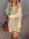 Women Casual Turtleneck Oversized Sweater Dresses Ribbed Baggy Pullover Knit Dress