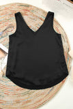 LC2567769-2-S, LC2567769-2-M, LC2567769-2-L, LC2567769-2-XL, LC2567769-2-2XL, Black Deep V Neck Loose Tank Top Loose Sleeveless T Shirt Blouse