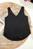 LC2567769-2-S, LC2567769-2-M, LC2567769-2-L, LC2567769-2-XL, LC2567769-2-2XL, Black Deep V Neck Loose Tank Top Loose Sleeveless T Shirt Blouse