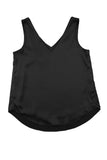 LC2567769-2-S, LC2567769-2-M, LC2567769-2-L, LC2567769-2-XL, LC2567769-2-2XL, Black Deep V Neck Loose Tank Top Loose Sleeveless T Shirt Blouse