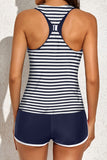 LC415772-19-S, LC415772-19-M, LC415772-19-L, LC415772-19-XL, LC415772-19-2XL, Stripe 3 Piece Swimsuits for Women Printed Sporty Racerback Tankini Swimsuit