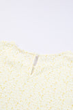 LC25114337-7-S, LC25114337-7-M, LC25114337-7-L, LC25114337-7-XL, LC25114337-7-2XL, Yellow Women's Puff Sleeve T-Shirts Casual Floral Smocked Blouse