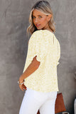 LC25114337-7-S, LC25114337-7-M, LC25114337-7-L, LC25114337-7-XL, LC25114337-7-2XL, Yellow Women's Puff Sleeve T-Shirts Casual Floral Smocked Blouse