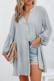 LC2552553-11-S, LC2552553-11-M, LC2552553-11-L, LC2552553-11-XL, LC2552553-11-2XL, Gray Womens Long Sleeve Oversized Blouses Tops Button Up Bishop Sleeve Shirt