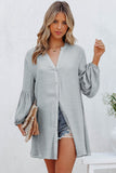 LC2552553-11-S, LC2552553-11-M, LC2552553-11-L, LC2552553-11-XL, LC2552553-11-2XL, Gray Womens Long Sleeve Oversized Blouses Tops Button Up Bishop Sleeve Shirt