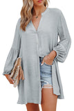 LC2552553-11-S, LC2552553-11-M, LC2552553-11-L, LC2552553-11-XL, LC2552553-11-2XL, Gray Womens Long Sleeve Oversized Blouses Tops Button Up Bishop Sleeve Shirt