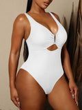 LC443488-1-S, LC443488-1-M, LC443488-1-L, LC443488-1-XL, White Women's One Piece Swimsuit Tummy Control Cutout High Cut Bathing Suit