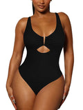 LC443488-2-S, LC443488-2-M, LC443488-2-L, LC443488-2-XL, Black Women's One Piece Swimsuit Tummy Control Cutout High Cut Bathing Suit