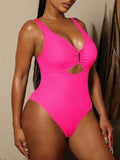 LC443488-6-S, LC443488-6-M, LC443488-6-L, LC443488-6-XL, Rose Women's One Piece Swimsuit Tummy Control Cutout High Cut Bathing Suit