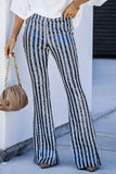 LC77253-5-S, LC77253-5-M, LC77253-5-L, LC77253-5-XL, LC77253-5-2XL, Blue Sequin Stripe High Waist Flare Pants