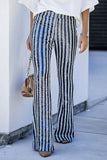 LC77253-5-S, LC77253-5-M, LC77253-5-L, LC77253-5-XL, LC77253-5-2XL, Blue Sequin Stripe High Waist Flare Pants