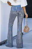 LC77253-5-S, LC77253-5-M, LC77253-5-L, LC77253-5-XL, LC77253-5-2XL, Blue Sequin Stripe High Waist Flare Pants