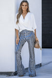 LC77253-5-S, LC77253-5-M, LC77253-5-L, LC77253-5-XL, LC77253-5-2XL, Blue Sequin Stripe High Waist Flare Pants