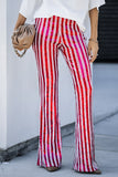 LC77253-6-S, LC77253-6-M, LC77253-6-L, LC77253-6-XL, LC77253-6-2XL, Rose Sequin Stripe High Waist Flare Pants