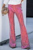 LC77253-6-S, LC77253-6-M, LC77253-6-L, LC77253-6-XL, LC77253-6-2XL, Rose Sequin Stripe High Waist Flare Pants
