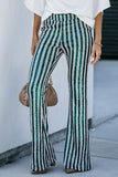LC77253-9-S, LC77253-9-M, LC77253-9-L, LC77253-9-XL, LC77253-9-2XL, Green Sequin Stripe High Waist Flare Pants