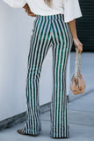 LC77253-9-S, LC77253-9-M, LC77253-9-L, LC77253-9-XL, LC77253-9-2XL, Green Sequin Stripe High Waist Flare Pants